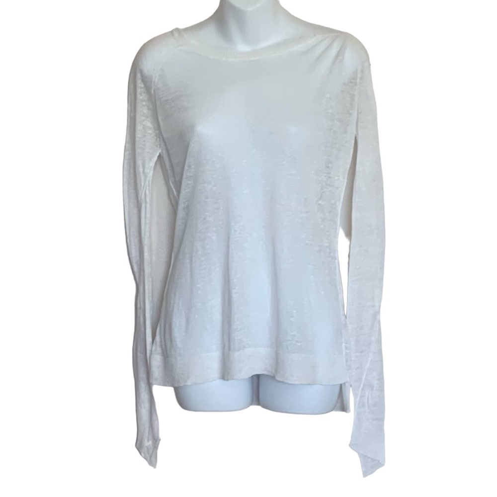 Brochu Walker Cream Linen Asymmetrical Long Sleeve Tee Size Medium